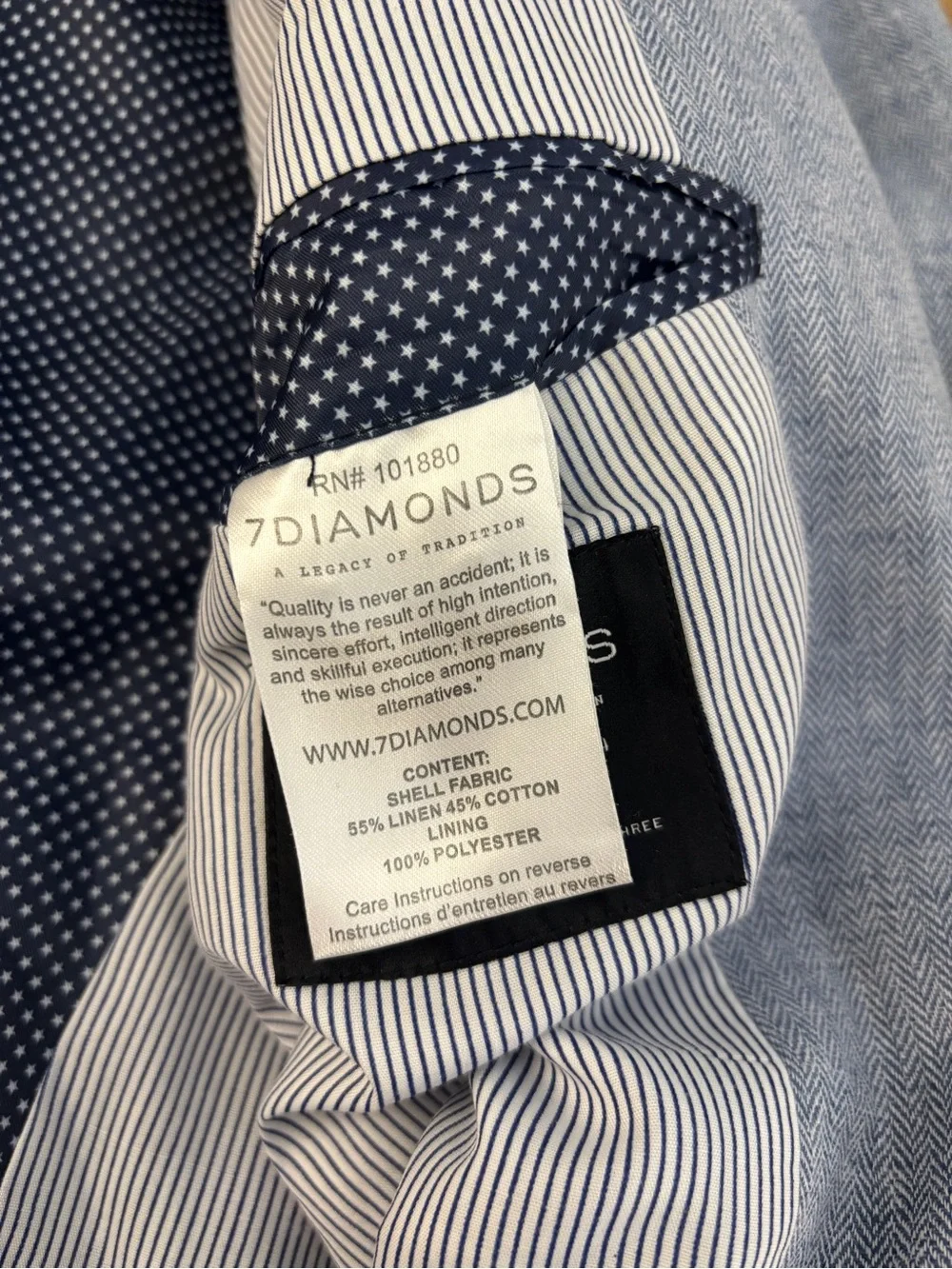 7 Diamonds Herringbone Two Button Blazer Sport Coat Light Blue Men’s